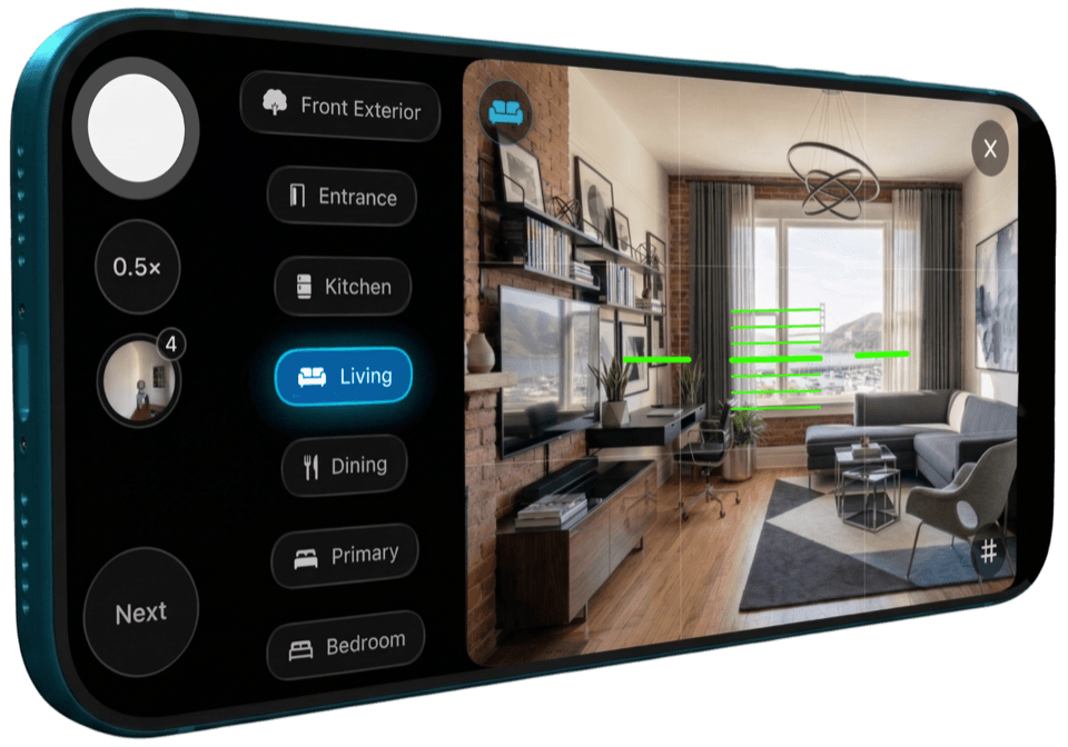 TidyAgent camera interface for guided real estate photo capture